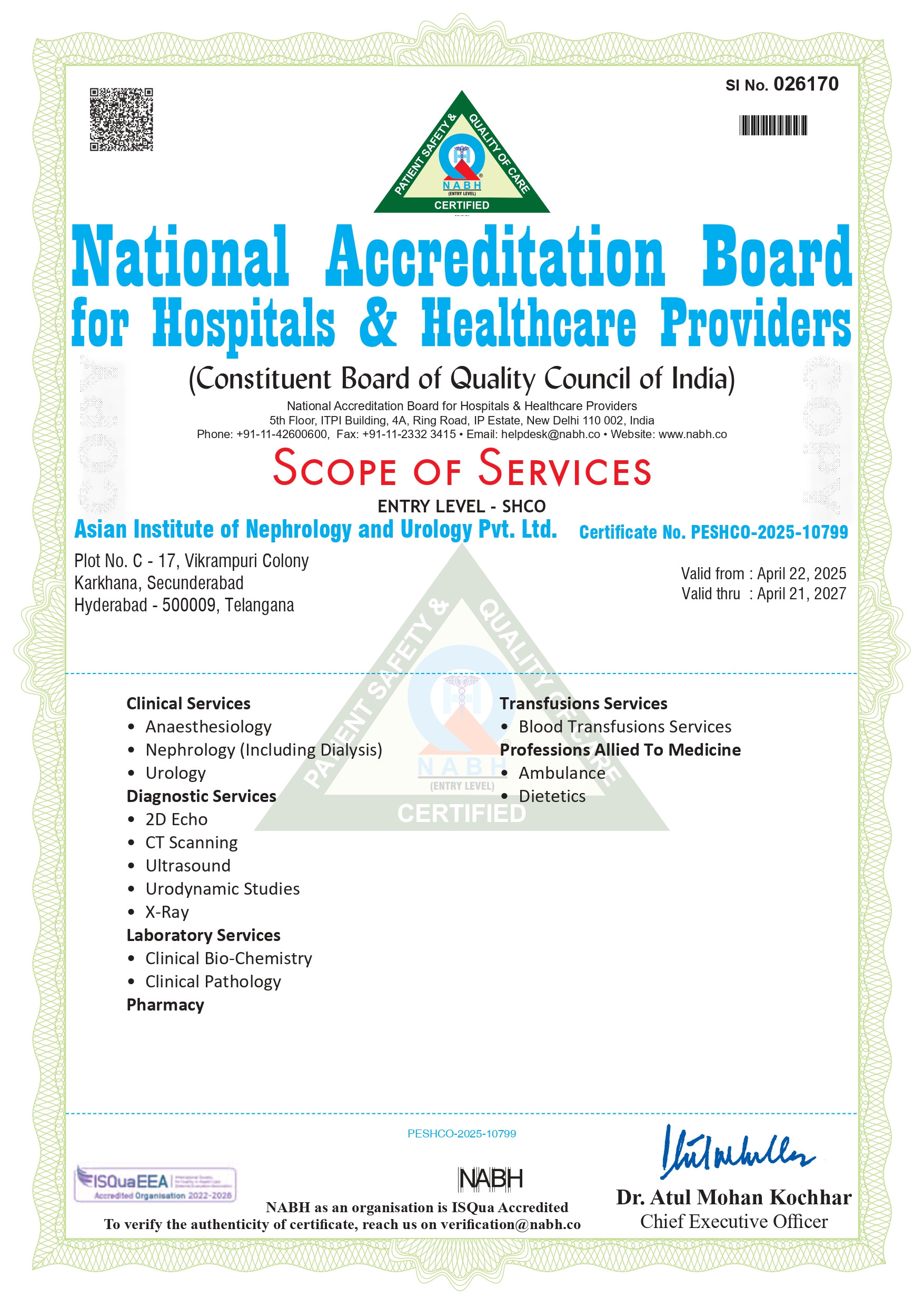 NABH Certificate - Secunderabad